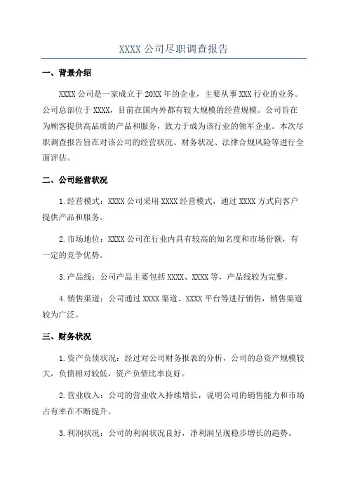 XXXX公司尽职调查报告