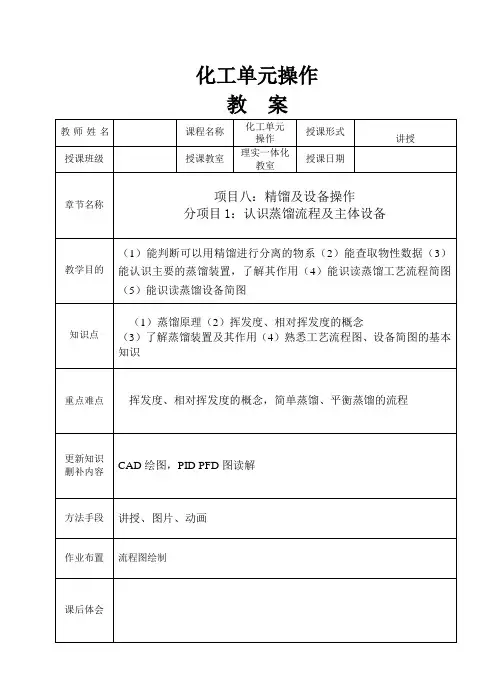 认识蒸馏流程及主体设备电子教案