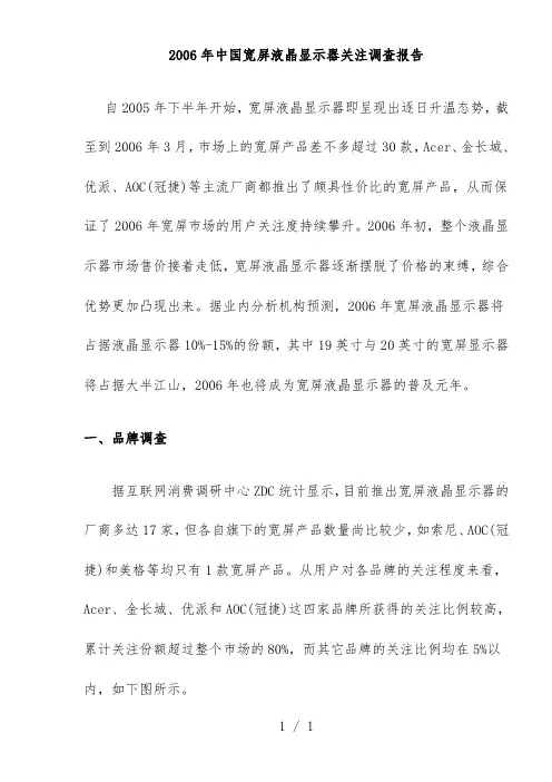 中国宽屏液晶显示器关注调查分析报告