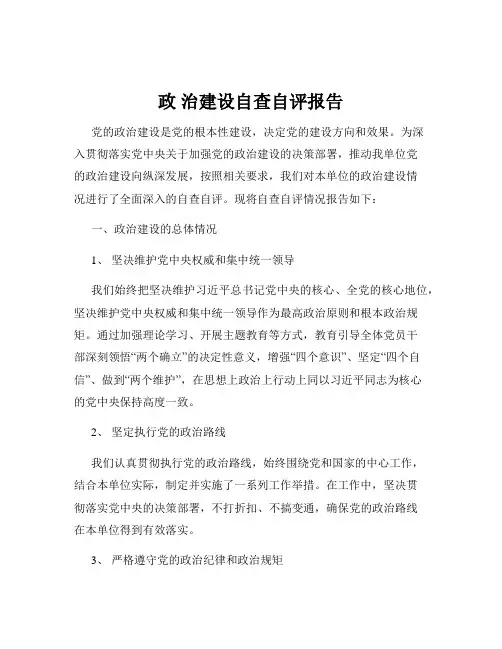 政 治建设自查自评报告