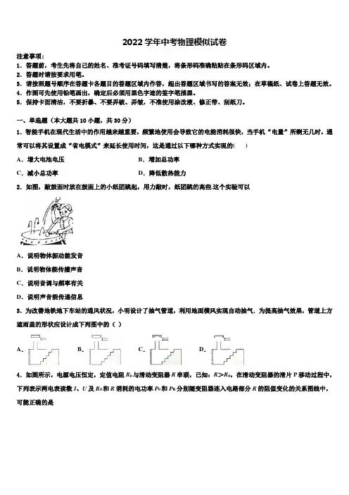 2022年上海市杨浦区名校中考适应性考试物理试题(含答案解析)
