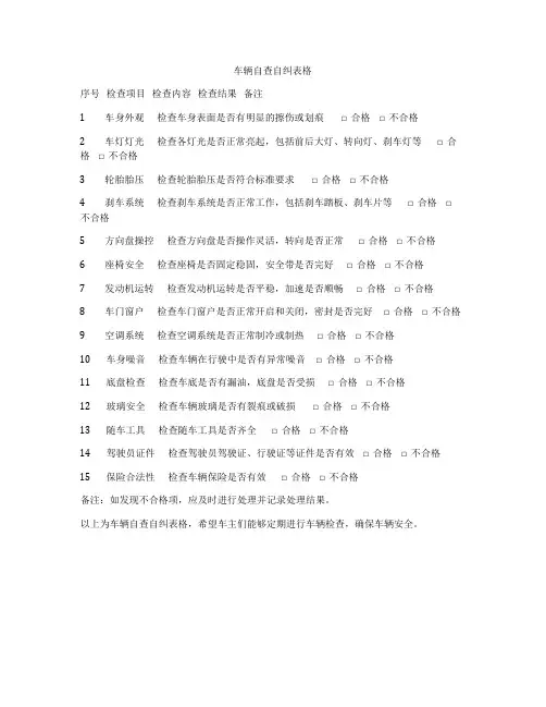 车辆自查自纠表格