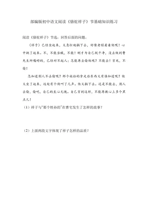 部编版初中语文阅读《骆驼祥子》节基础知识练习