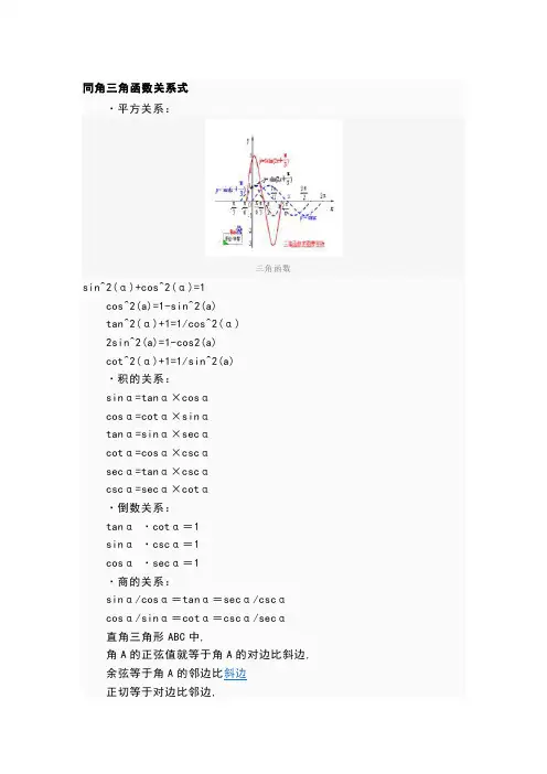 三角函数关系式大全