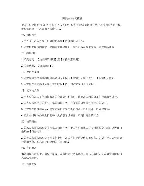 摄影合作合同模板