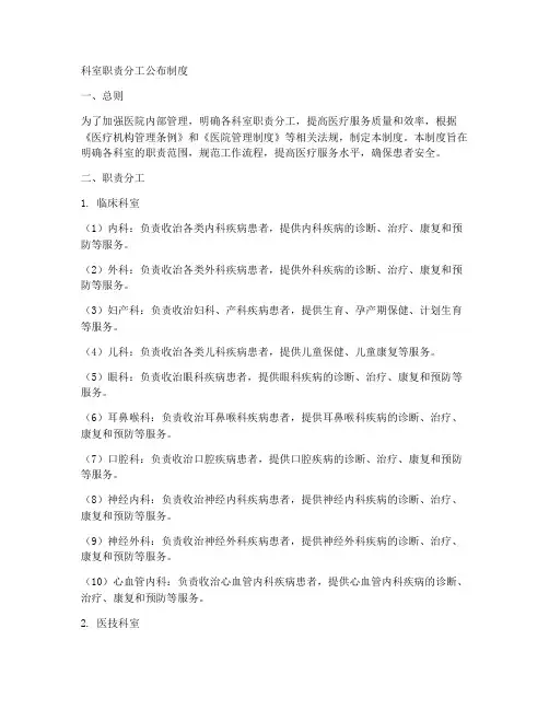 科室职责分工公布制度模板