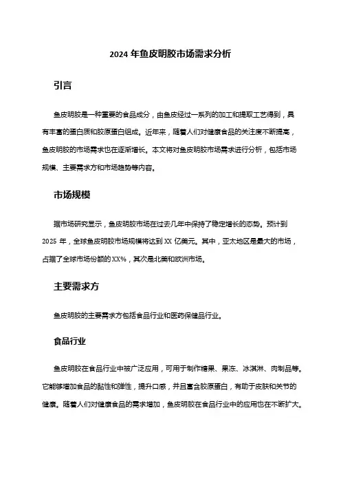 2024年鱼皮明胶市场需求分析