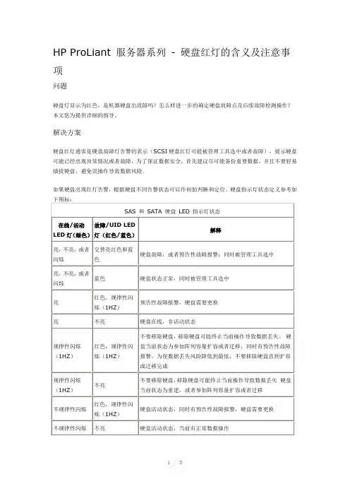 HP服务器硬盘红灯含义及注意事项