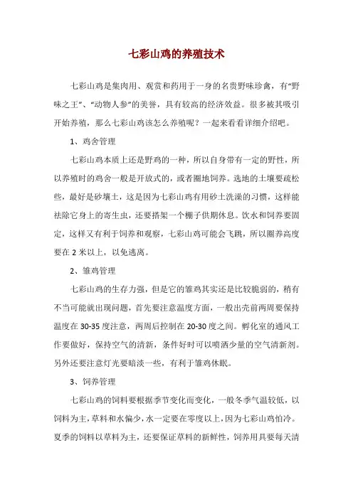 七彩山鸡的养殖技术