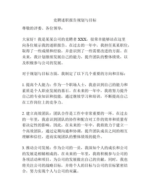 竞聘述职报告规划与目标