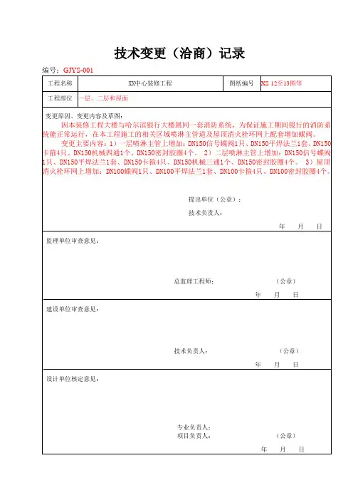 技术变更(洽商)记录(模板)