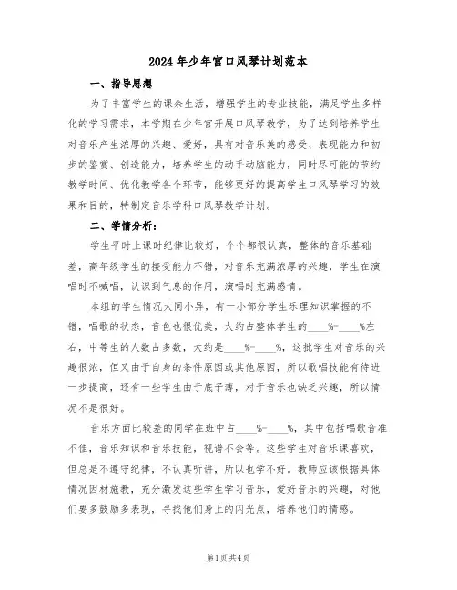 2024年少年宫口风琴计划范本（二篇）