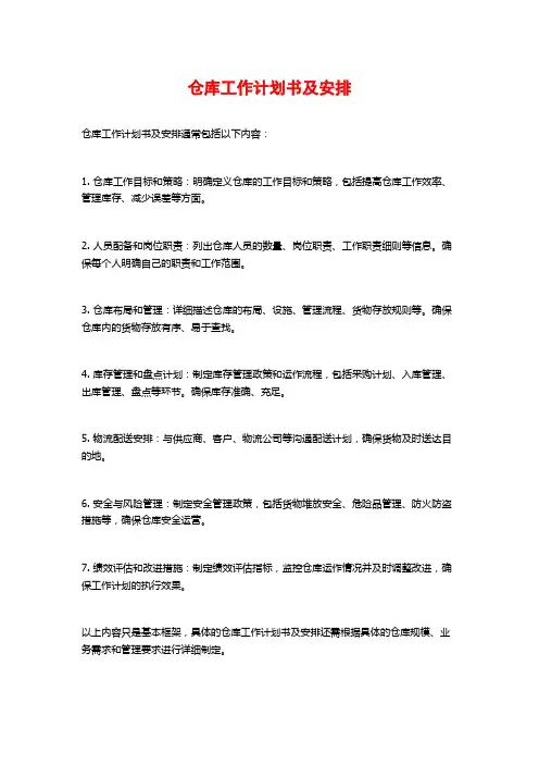 仓库工作计划书及安排