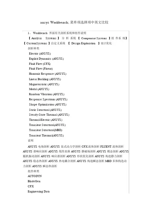 ansysworkbench菜单选项中英文对照翻译