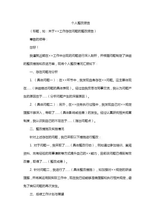 个人整改报告格式范文