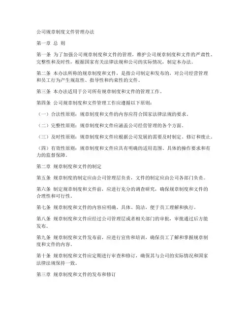 公司规章制度文件管理办法