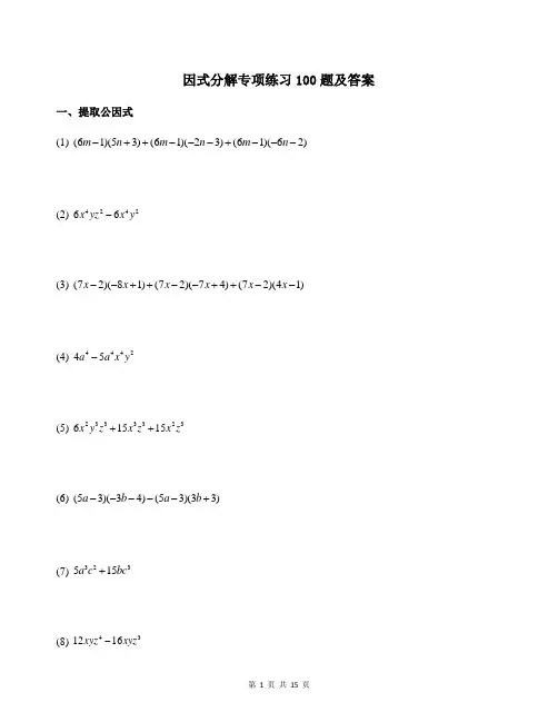 因式分解专项练习100题及答案