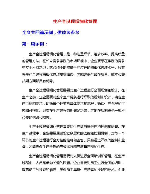 生产全过程精细化管理