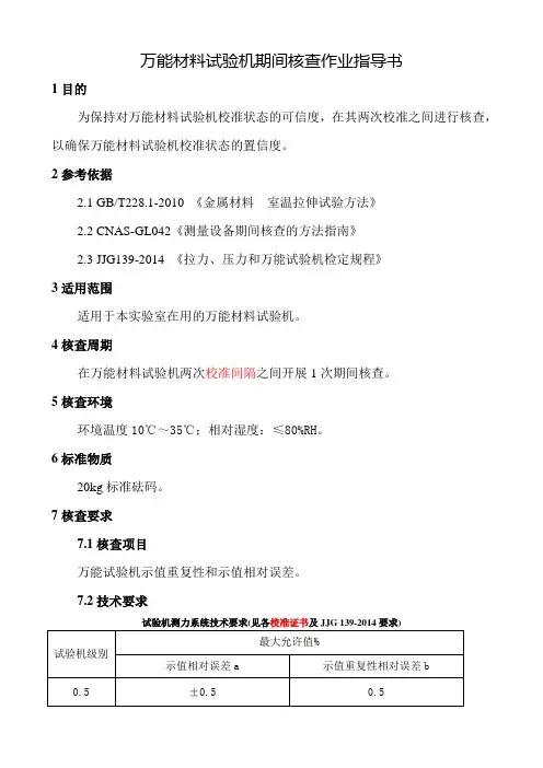 万能试验机期间核查作业指导书-附表