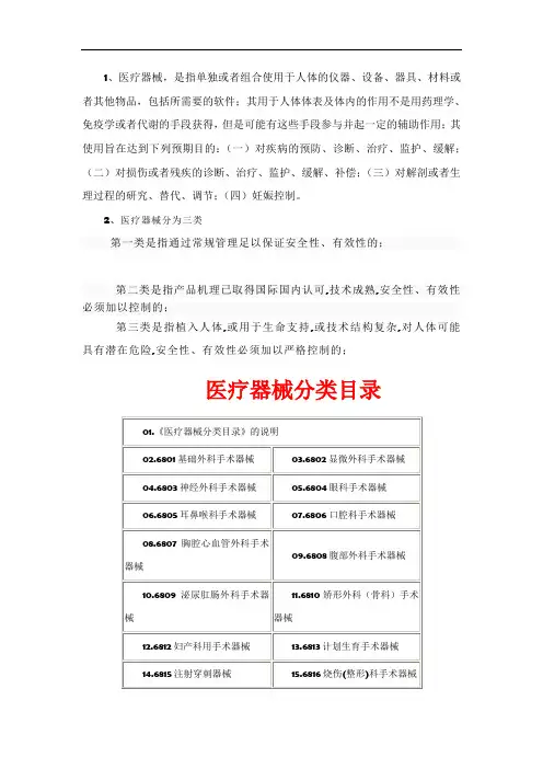 医疗器械基本知识总结