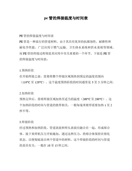 pe管的焊接温度与时间表