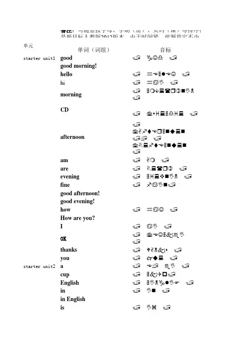 2012年新目标英语七年级上册英语单词表