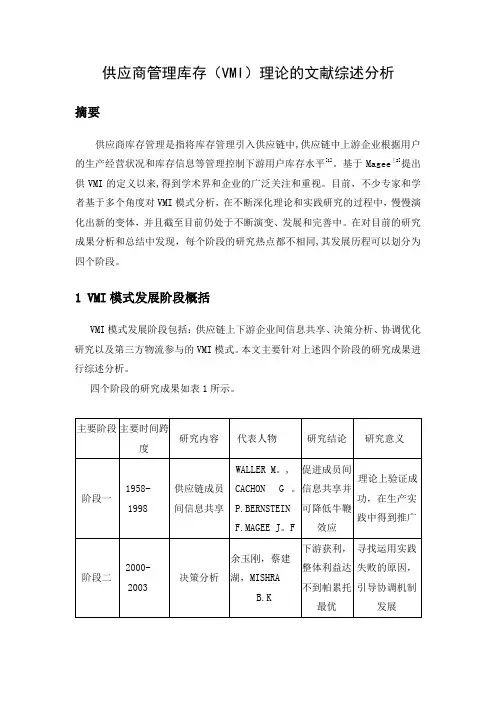 供应商管理库存(VMI)理论的文献综述分析