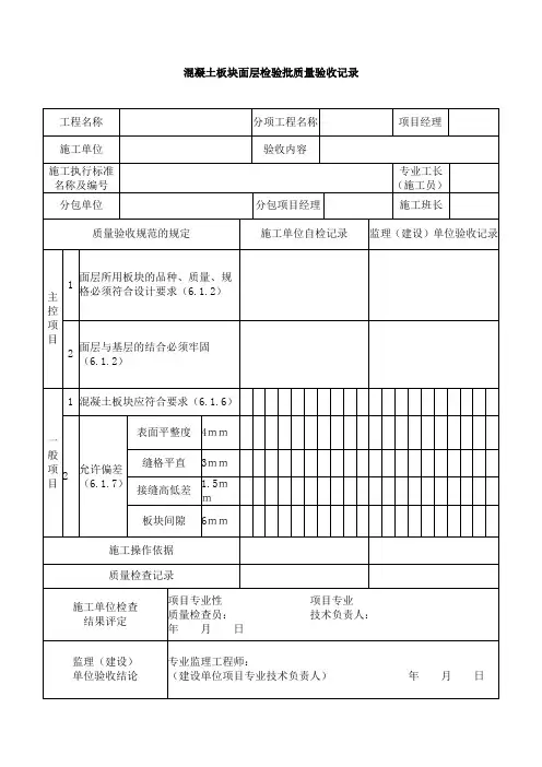 混凝土板块面层检验批质量验收记录