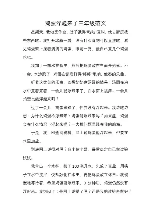 鸡蛋浮起来了三年级范文