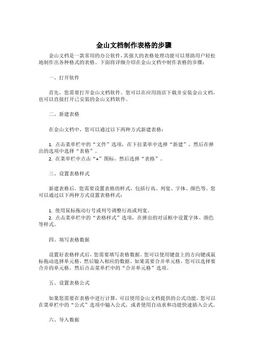 金山文档制作表格的步骤