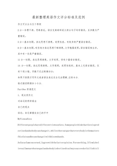 最新整理英语作文评分标准及范例.docx