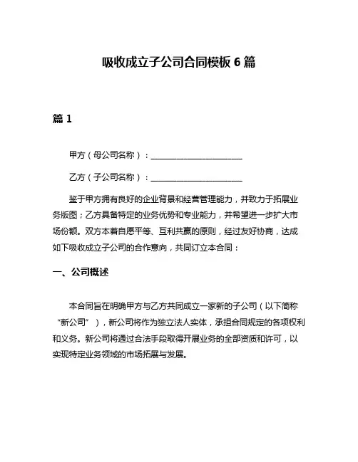 吸收成立子公司合同模板6篇