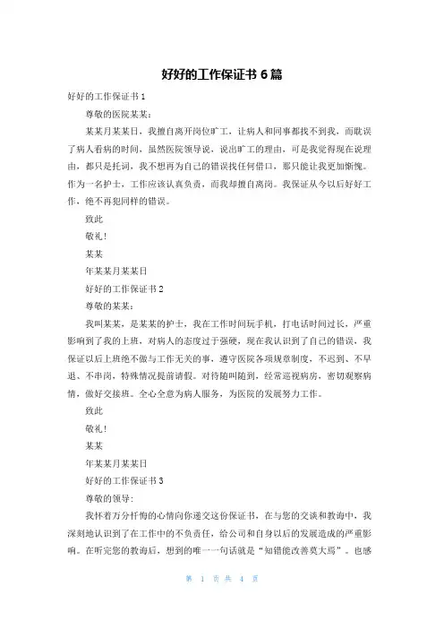 好好的工作保证书6篇