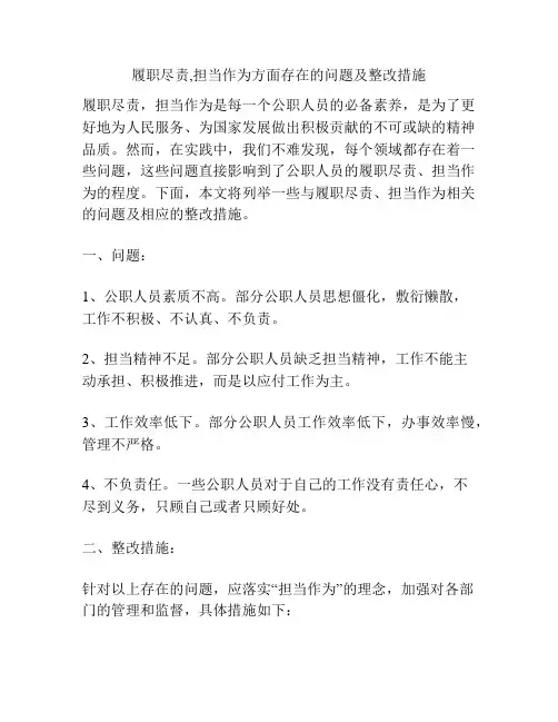 履职尽责,担当作为方面存在的问题及整改措施