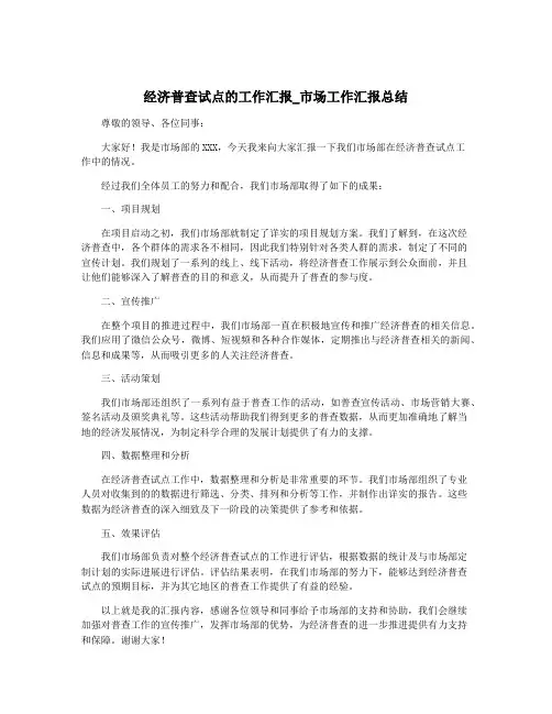 经济普查试点的工作汇报_市场工作汇报总结