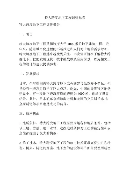 特大跨度地下工程调研报告