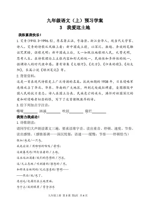 部编教材九年级语文上3《我爱这土地》导学案