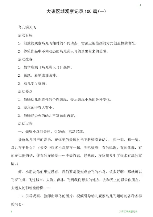 大班区域观察记录100篇