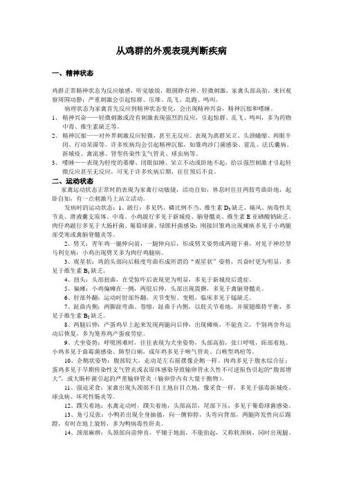从鸡群的外观表现判断疾病