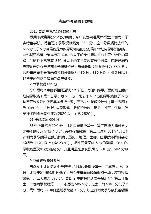 青岛中考录取分数线