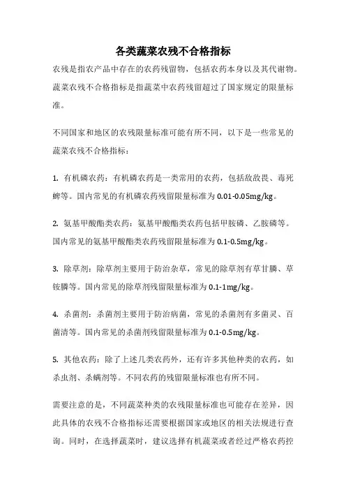 各类蔬菜农残不合格指标