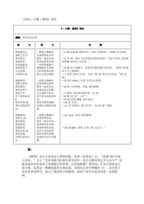 《诗经·小雅·鹿鸣》译注