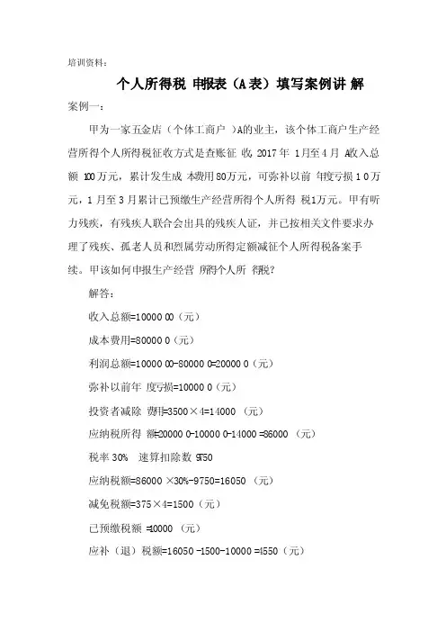 生产经营个人所得税计算实例
