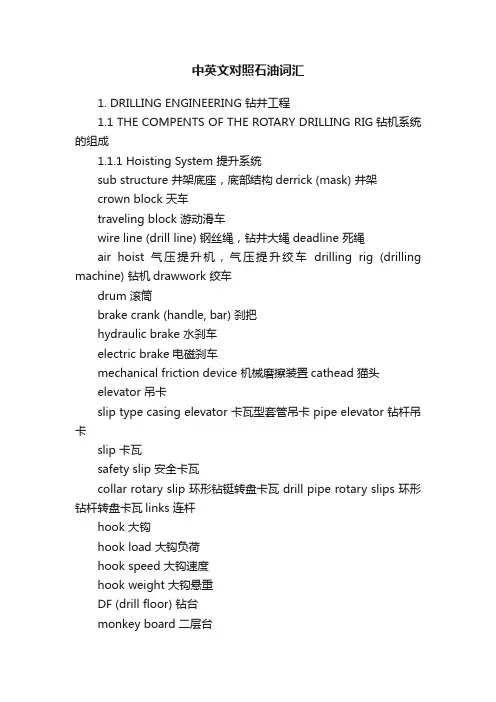 中英文对照石油词汇