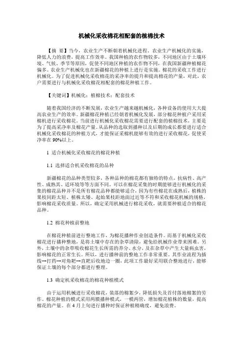 机械化采收棉花相配套的植棉技术