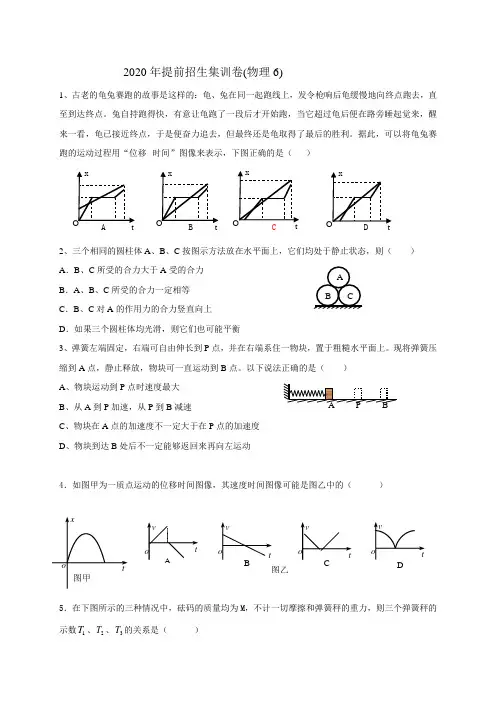 2020年浙教版科学九年级 实验班提前招生集训卷 (物理6)(含答案)