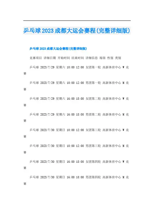 乒乓球2023成都大运会赛程(完整详细版)