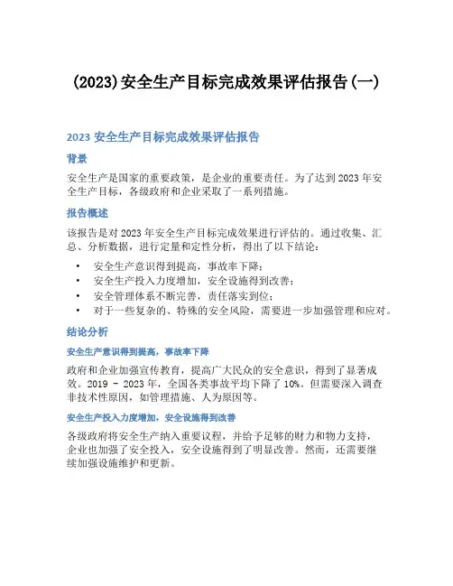 (2023)安全生产目标完成效果评估报告(一)