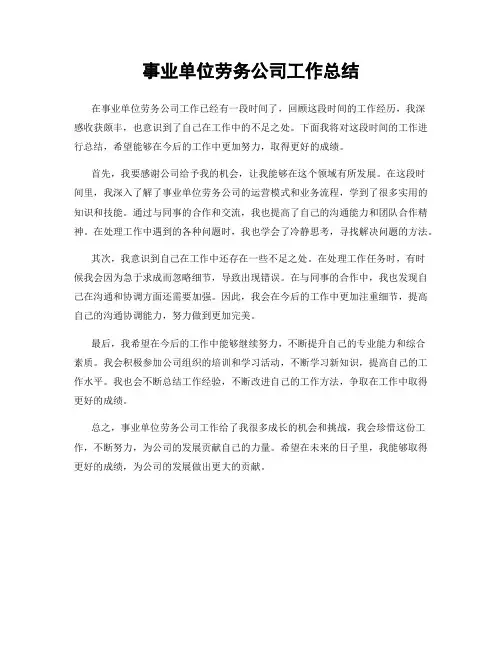 事业单位劳务公司工作总结