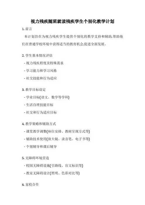 视力残疾随班就读残疾学生个别化教学计划